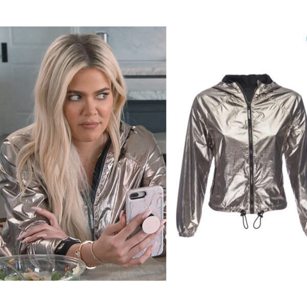 Good American Metallic Chopped jacket Size 2 Zipper Kardashian